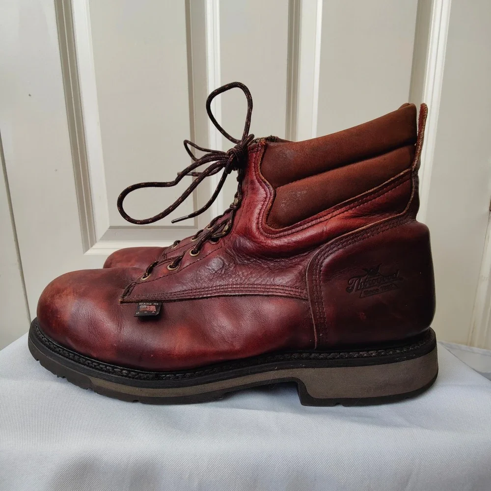 Thorogood USA Leather Work Boots Steel Toe 14 EEE Wide Brown Safety Lace Up EH